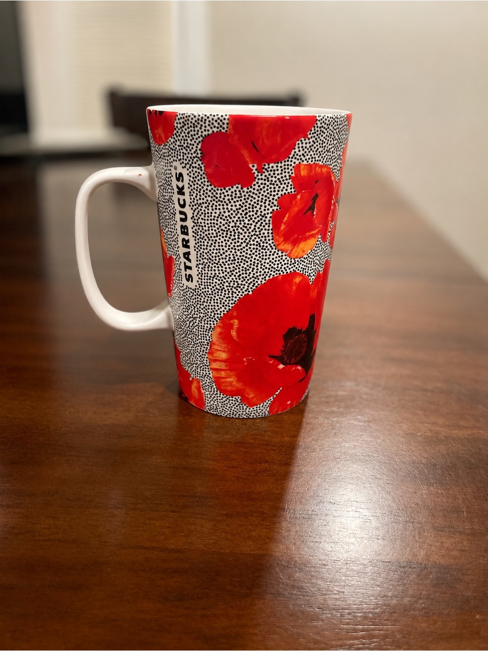 Starbucks 16 oz Red Poppy Floral Tall Ceramic Coffee Mug